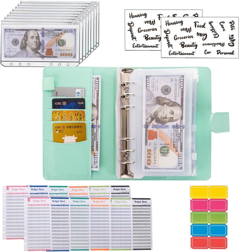 NICOOTHBudget Binder Cash Envelopes A6 Money Saving Binder with Zipper envelopes (Green) - Image 4